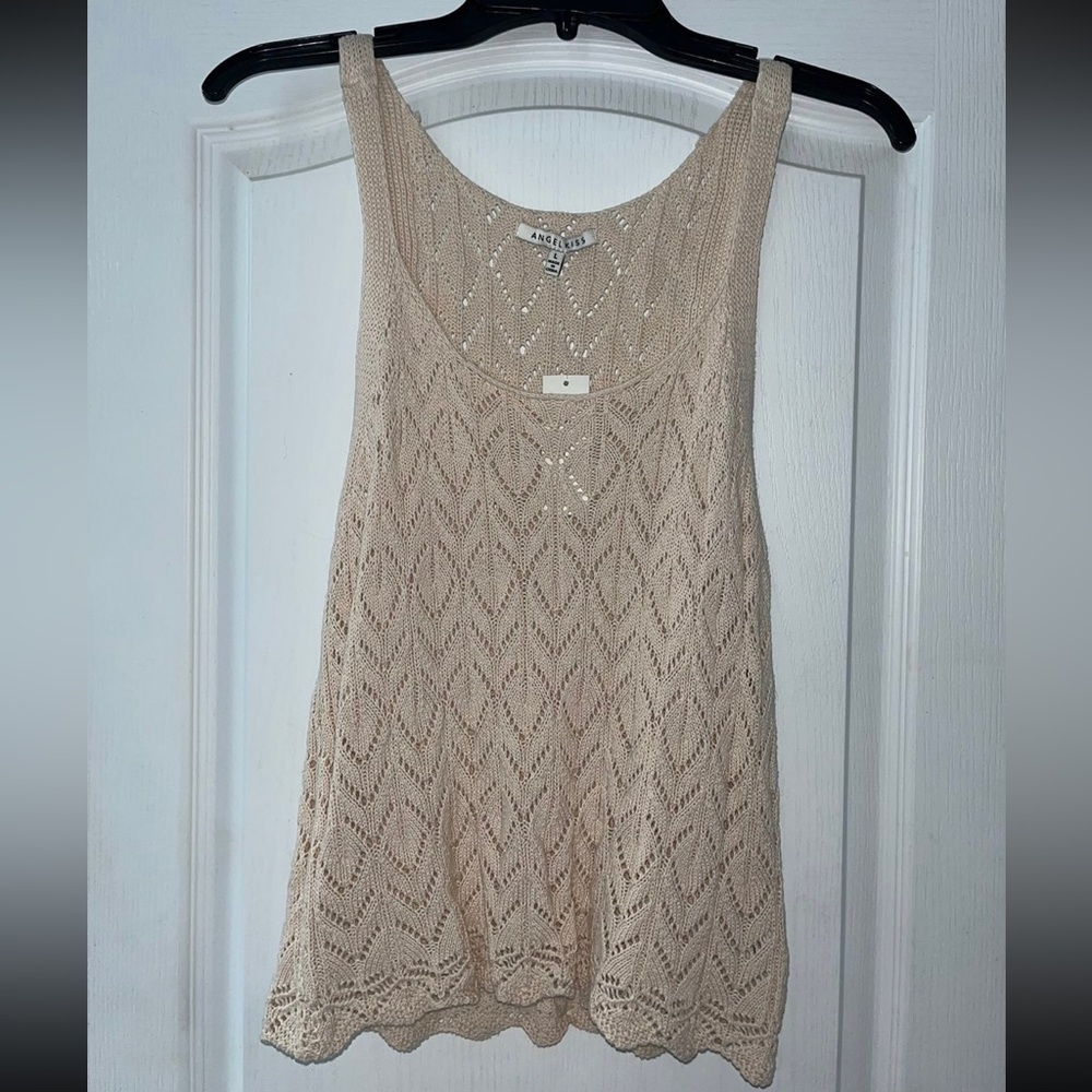 Beige Crochet Knit Tank Top – Boho Lightweight Layer (NWT, Size L)